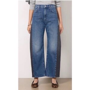 NWT MOTHER Superior The Half Pipe Flood Two Tone Barrel Leg Jeans Black Blue 32